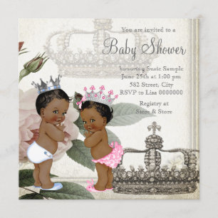 Invitación Fiesta de bebé gemelos Príncipe y Princesa étnicos