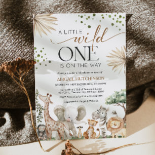 Invitación Fiesta de Bebé Género Neutral Animales de Safari
