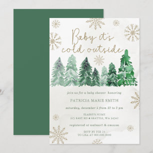 Invitación Fiesta de Bebé Género Neutral Pinos de Navidad