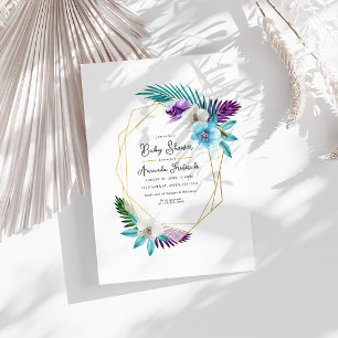 Invitación Fiesta de bebé geométrica de orquídeas tropicales
