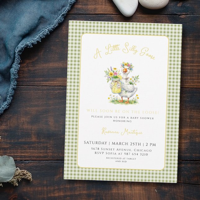 Invitación Fiesta de Bebé Gingham Boho Verde Flor de Ganso To (Subido por el creador)