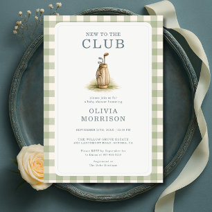 Invitación Fiesta de Bebé Gingham de Golf Nuevo en el Club