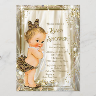 Invitación Fiesta de Bebé Glam Pearl Leopard Femenina
