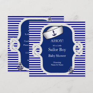 Invitación Fiesta de Bebé Gorro de Marinero Niño Raya Azul