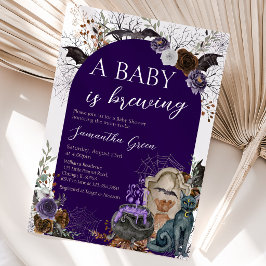 Invitación Fiesta de Bebé Gótica de Halloween de Niña Morada
