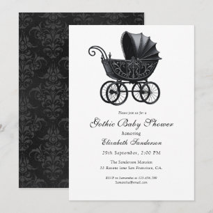 Invitación Fiesta de Bebé Gótico Cochecito Victoriano Elegant