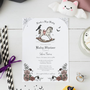 Invitación Fiesta de Bebé Gótico con Caballo de Madera Antigu