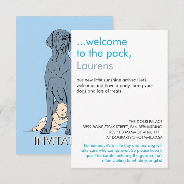 Invitación fiesta de bebé gran danés Dibujo Minimalista (Anverso / Reverso)