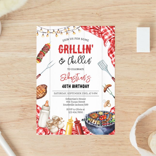 Invitación Fiesta de bebé Grillin & Chillin BBQ en el patio t (Subido por el creador)