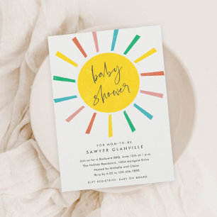 Invitación Fiesta de Bebé Guión Sol Arcoíris Moderna
