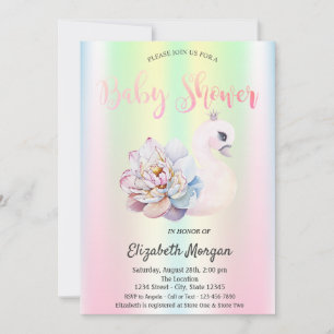 Invitación Fiesta de Bebé Holográfica Irisada Flor de Cisne