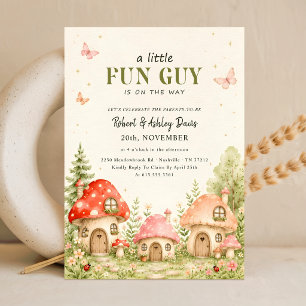 Invitación Fiesta de Bebé Hongo Mariposa Tipo Fun Guy