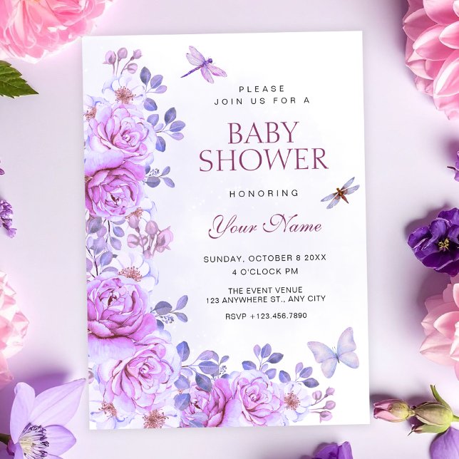 Invitación Fiesta de bebé libélula flores (Subido por el creador)