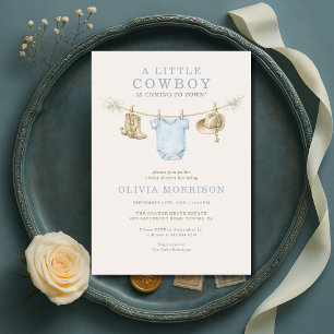 Invitación Fiesta de Bebé Little Cowboy Rodeo Ranch Clothesli