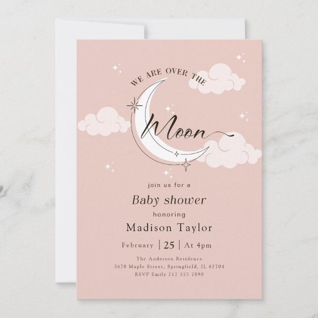 Invitación Fiesta de Bebé Luna Llena Moderna y Elegante (Anverso)