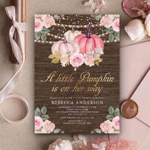 Invitación Fiesta de Bebé Madera Floral Rosa Oro Pequeña Cala