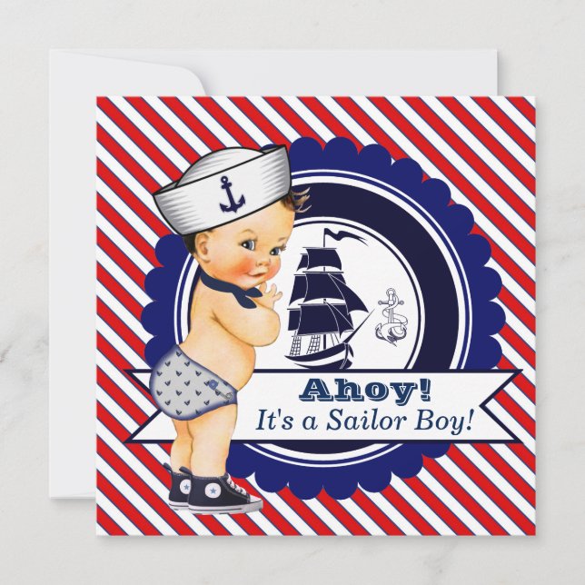 Invitación Fiesta de bebé marinero para niños (Anverso)