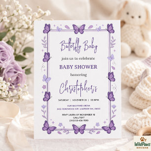 Invitación Fiesta de Bebé Mariposa Morada Niña
