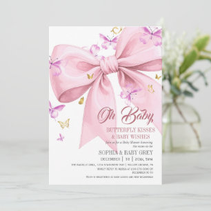 Invitación Fiesta de bebé Mariposa Morada Rosa Dorado y Rosa