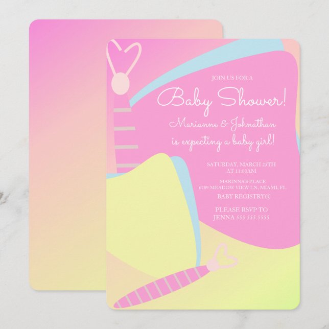 Invitación Fiesta de Bebé Mariposa Ombre Rosa (Anverso / Reverso)