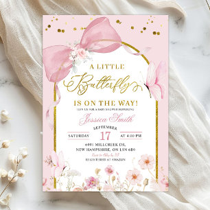 Invitación Fiesta de Bebé Mariposa Rosada Coquette