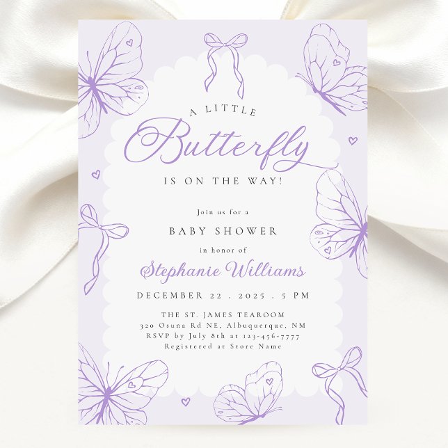 Invitación Fiesta de Bebé Mariposas Moradas y Lazos (Subido por el creador)