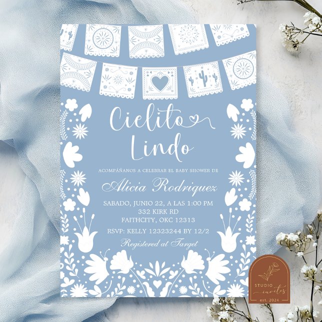 Invitación Fiesta de Bebé Mexicana Boho Azul Talavera (Subido por el creador)