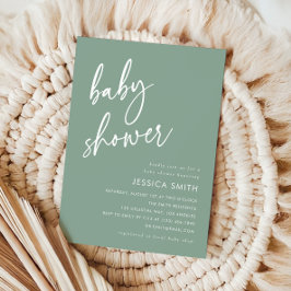 Invitación Fiesta de Bebé Minimalista Moderna Verde Salvia