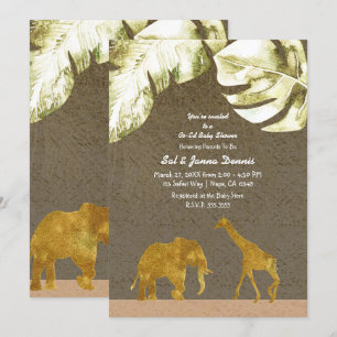 Invitación Fiesta de Bebé Mixto Safari Dorado Animales de la 
