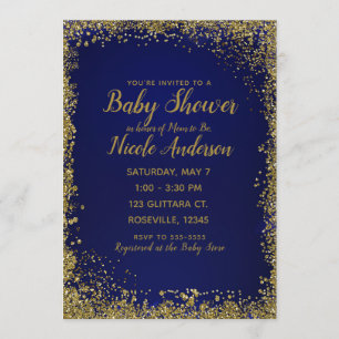 Invitación Fiesta de Bebé Moderna con Brillo Azul Real y Dora