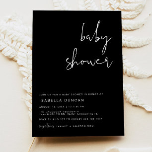 Invitación Fiesta de Bebé Moderna Minimalista Boho Negra