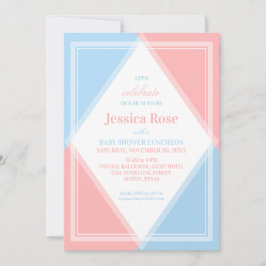 Invitación Fiesta de Bebé Moderna Rosa Azul Claro con Brillo