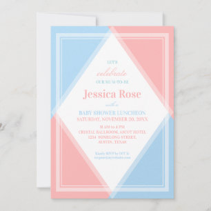 Invitación Fiesta de Bebé Moderna Rosa Azul Claro con Brillo