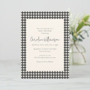 Invitación Fiesta de Bebé Moderno a Cuadros Gingham Negro y B