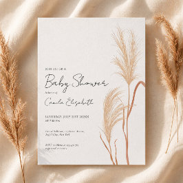 Invitación Fiesta de Bebé Moderno Script Boho Hierba de Pampa