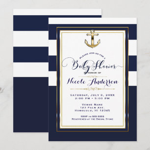 Invitación Fiesta de Bebé Náutica Ancla Dorada y Blanca de la