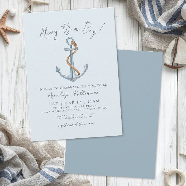 Invitación Fiesta de Bebé Náutica Azul (Blue Nautical Baby Shower Invitation)