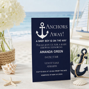 Invitación Fiesta de Bebé Náutica Azul Marino 'Anclas Alejánd
