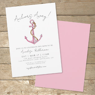 Invitación Fiesta de Bebé Náutica con Ancla Rosa