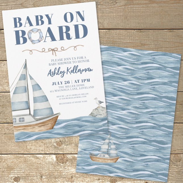 Invitación Fiesta de Bebé Náutica de Velero (Sailboat Nautical Baby Shower Invitation)