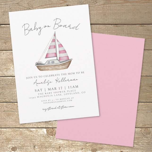 Invitación Fiesta de Bebé Náutica Rosa (Pink Nautical Baby Shower Invitation)