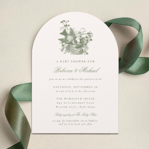 Invitación Fiesta de Bebé Neutra Nido de Pájaros Vintage