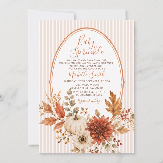 Invitación Fiesta de bebé neutral de otoño con calabaza (Anverso)