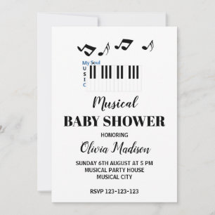 Invitación Fiesta de Bebé Neutral en Blanco y Negro Musical