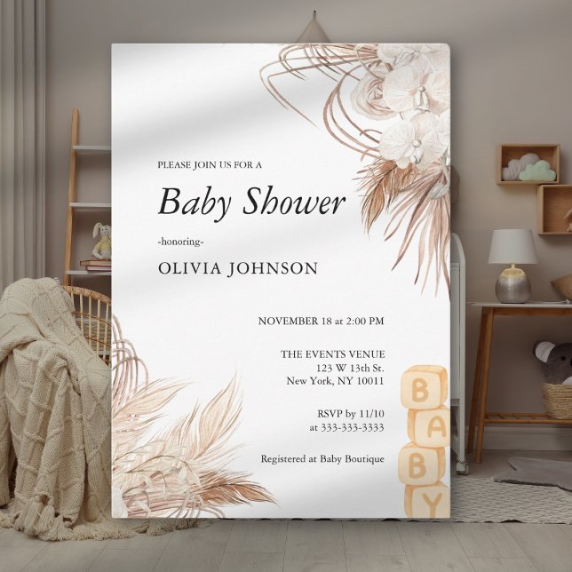 Invitación Fiesta de Bebé Neutral en Género Boho Flor Silvest (Subido por el creador)