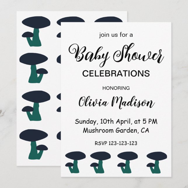 Invitación Fiesta de Bebé Neutral en Género de Hongo Adorable (Anverso / Reverso)