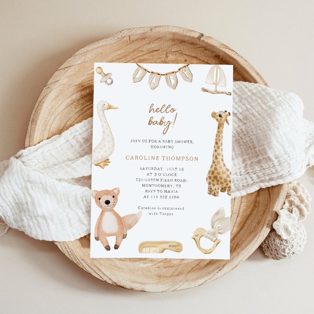 Invitación Fiesta de bebé neutral en género Juguetes Bohemios (Subido por el creador)