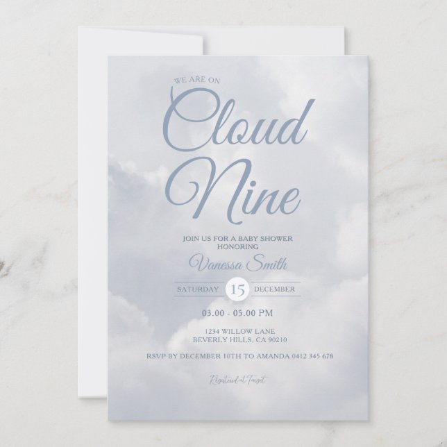 Invitación Fiesta de Bebé Neutral en la Nube Nueve (Anverso)