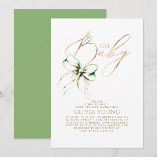 Invitación Fiesta de Bebé Neutral en Verde y Dorado