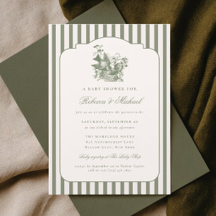 Invitación Fiesta de Bebé Neutro Nido de Pájaros Vintage
